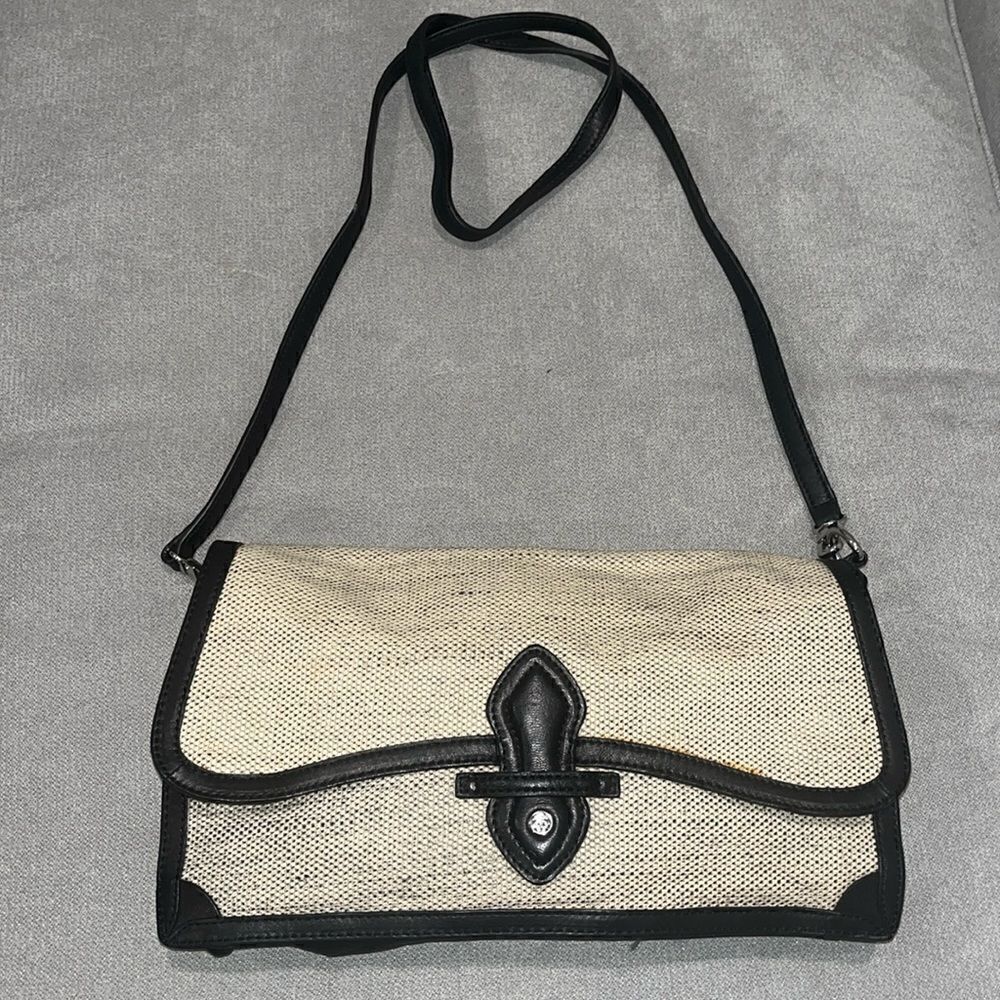 Vintage Brooks Brothers leather and fabric crossbody bag